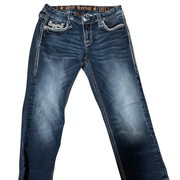 Rock Revival  Sukara Easy Crop Jeans Embellished Embroidered Women's sz 29 - Picture 1 of 9